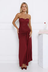 Signature Nights Embellished Strapless Maxi Dress Red