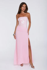 Shine Into Midnight Strapless Sequin Maxi Dress Pink