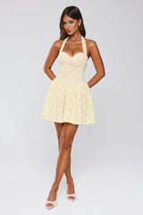 Delicate Daydream Halter Lace Mini Dress Yellow