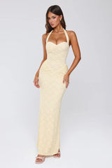 Delicate Daydream Halter Lace Maxi Dress Yellow