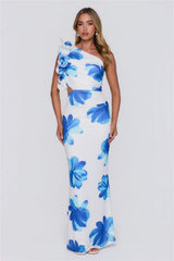 Dream Petals One Shoulder Maxi Dress Blue