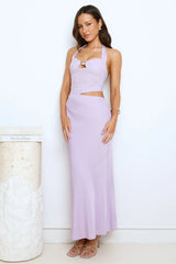 Celeste Shine Mesh Maxi Dress Lilac