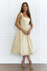 Chic Pleated Corset Bodice Midi Dress Yellow