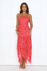 Disco Star Strapless Maxi Dress Red
