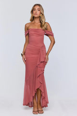 The Style Structure Mesh Off The Shoulder Maxi Dress Rose