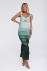 Shimmer Set Mesh Ombre Maxi Dress Green