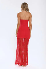 Polished Piece Strapless Lace Maxi Dress Red