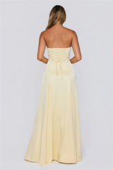 Moment Of Class Strapless Satin Maxi Dress Lemon