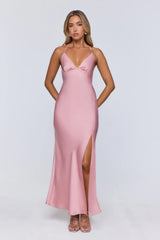 Stay Polished Satin Maxi Dress Pink