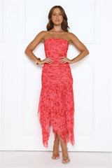 Disco Star Strapless Maxi Dress Red