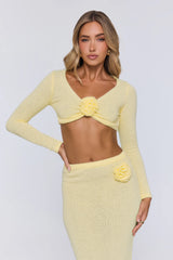 Sun Rose Knit Long Sleeve Crop Top Yellow
