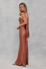 The Seraphina Strapless Satin Maxi Dress Bronze