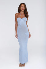 Little Miss Flirt Knit Halter Maxi Dress Blue