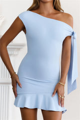 Don’t Hold Back One Shoulder Mini Dress Light Blue