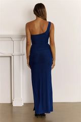Evening Sophistication One Shoulder Maxi Dress Navy