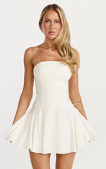 Poppy Mini Dress Contrast Skirt Strapless Dress in White