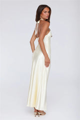 Sleek Halter Neck Cutout Satin Maxi Dress Yellow