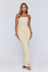 Gentle Statement Mesh Strapless Maxi Dress Yellow