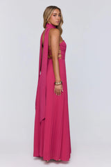 Sugar Babe Strapless Pleated Maxi Dress Magenta