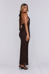 Just A Crush Halter Maxi Dress Brown
