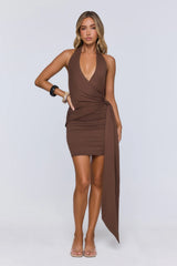 Signature Moment Halter Mini Dress Brown