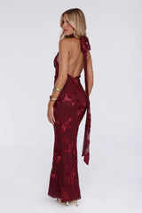 Lime Light Mesh Halter Maxi Dress Wine
