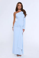 Night Starflower One Shoulder Maxi Dress Blue