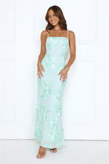 Glimmers Of Gold Mesh Maxi Dress Mint