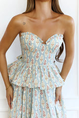 Lush Life Peplum Strapless Maxi Dress Blue