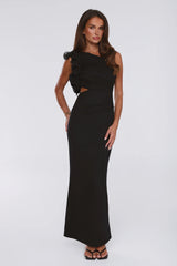Nightfall Couture One Shoulder Maxi Dress Black