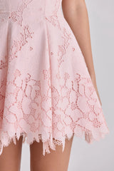 pink strapless cut out broderie anglaise mini dress