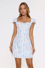 Too Cute To Care Embroidered Mini Dress Blue
