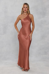 The Evangeline One Shoulder Satin Maxi Dress Bronze