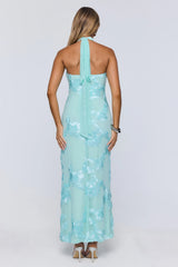 Sun Club Energy Mesh Halter Maxi Dress Aqua