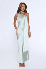 In My Moment Halter Satin Maxi Dress Sage