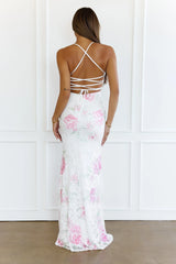 Romantic Floral Lace Maxi Dress White