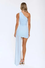 Starry Eyes One Shoulder Mesh Embellished Mini Dress Blue