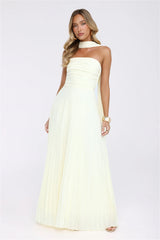 Sugar Babe Strapless Pleated Maxi Dress Yellow