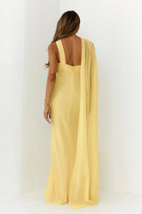 Sultry Drape One Shoulder Maxi Dress Yellow