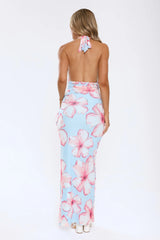 Sweetly Said Mesh Halter Maxi Dress Blue