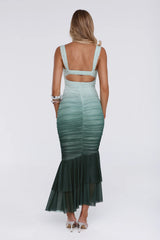 Shimmer Set Mesh Ombre Maxi Dress Green