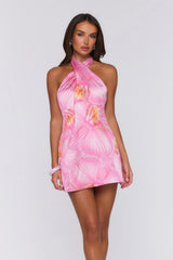 Softest Bloom Halter Satin Mini Dress Pink Orchid