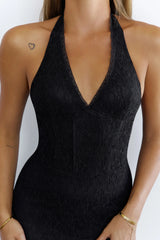 Sultry Muse Lace Halter Mermaid Midi Dress Black