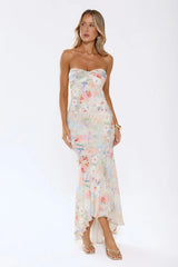 Cute Comes First Strapless Maxi Dress Print