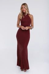 Rose Mist Halter Maxi Dress Burgundy