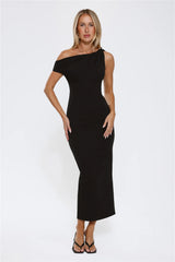 Downtown Alley Off Shoulder Midi Dress Black