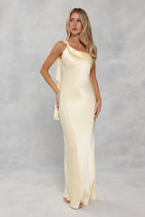 The Zafira One Shoulder Satin Maxi Dress Yellow
