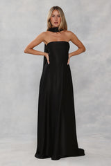 The Serina Strapless Satin Maxi Dress Black