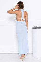 Luxe Darling Halter Mesh Maxi Dress Blue