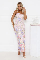 Floral Journey Strapless Maxi Dress Pink